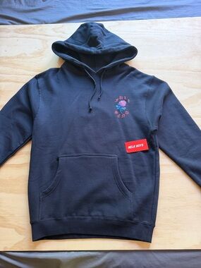 Black Pullover Hoodie with Floral Chest Graphic by Nelk Boys